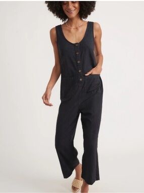 Marine Layer Sidney Beach Jumpsuit Button-Front Sleeveless Boho Hemp Cropped
